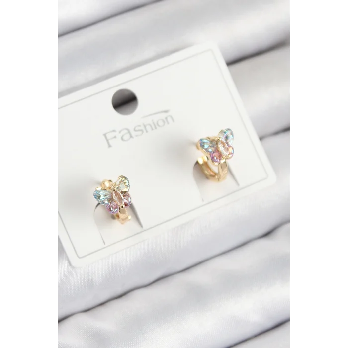 Pirinç Zirkon Taşlı Kelebek Model Gold Renk Çocuk Küpe