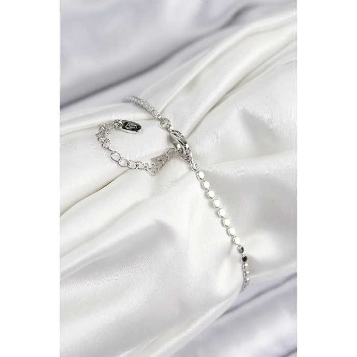 Pirinç Zirkon Taşlı Nazar Model Ezme Zincir Gümüş Renk Kadın Bileklik