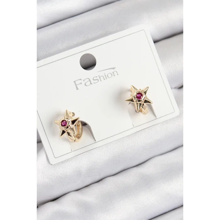 Pirinç Zirkon Taşlı Yıldız Model Gold Renk Çocuk Küpe