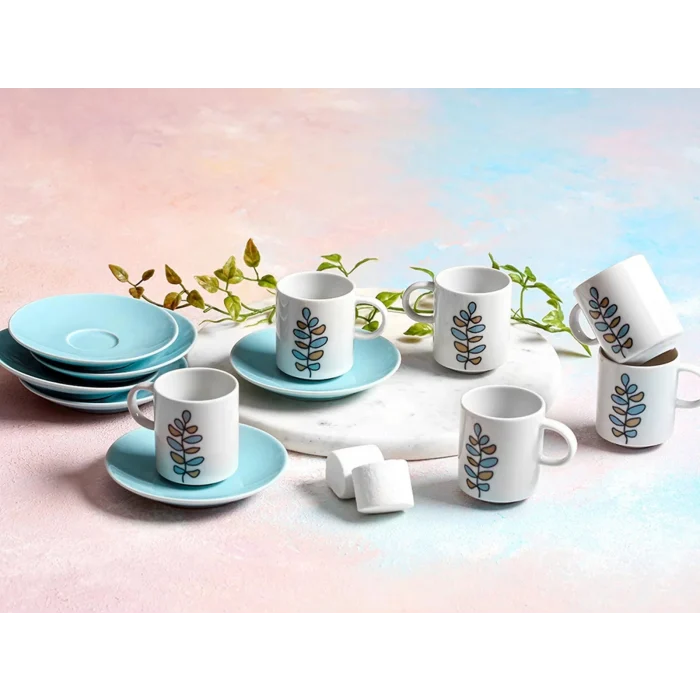 Porland Wisteria Turkuaz 6 Kişilik Kahve Takımı