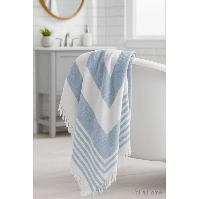 Pure Linen 90x170 cm Doğal Pamuk Peştamal Havlu Mavi