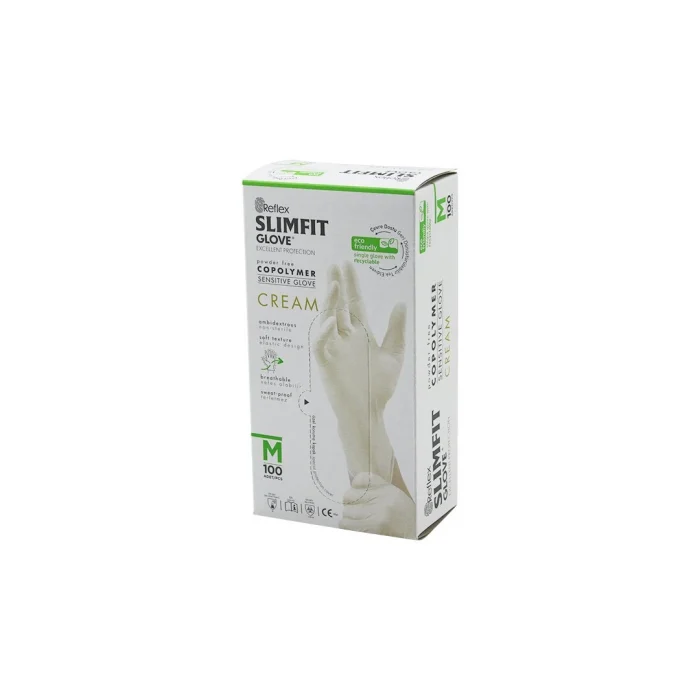 Reflex Slimfit Glove Kod-029 M Krem Pudrasız Muayene Eldiven 100lü
