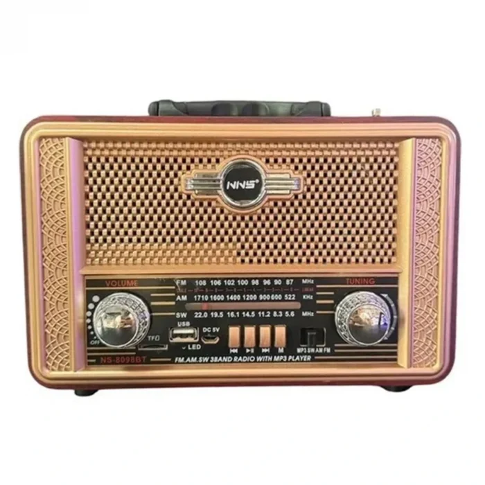 Retro, Nostaljik, Ahşap Tasarım Bluetooth Hoparlörlü, Şarjlı, Taşınabilir Otantik Tasarımlı Fm/am Destekli Radyo Ns8098