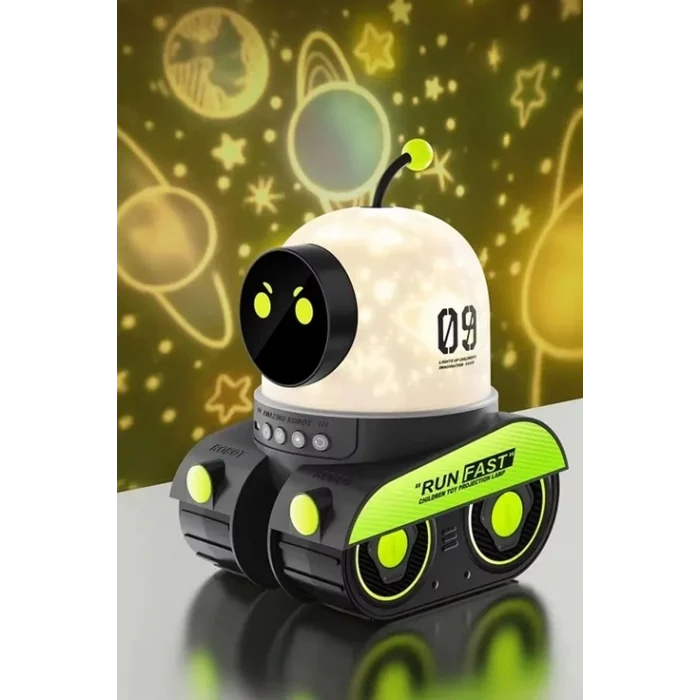 Robot Projeksiyon Gece Lambası Hoparlörlü Şarjlı Yıldızlı Gökyüzü Temalı Led Projeksiyon Lambası