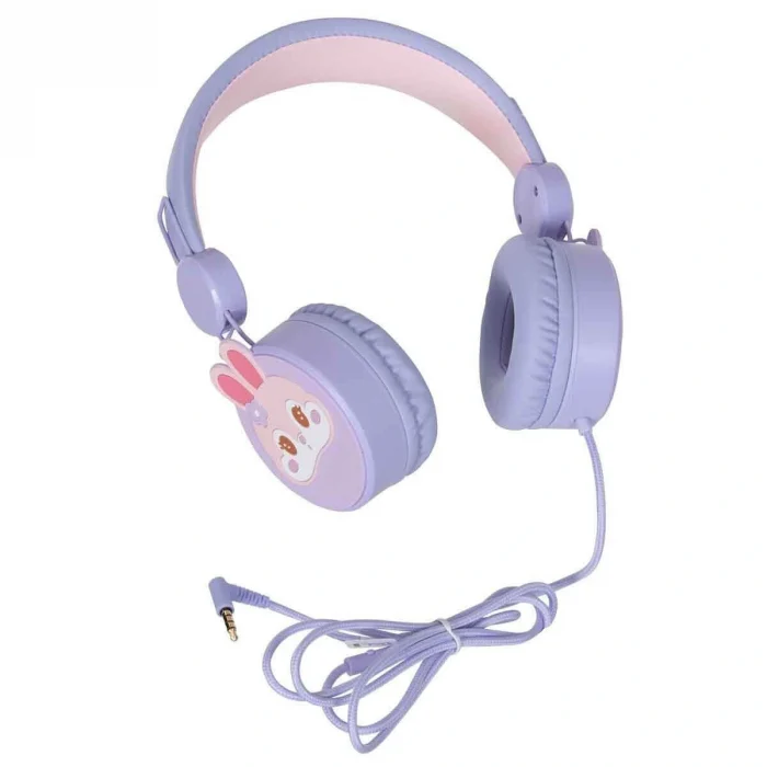 S0000007 -SUN-GLE-ECH-KULAKLIK MİKROFONLU KABLOLU TAVŞAN RESİMLİ LİLA