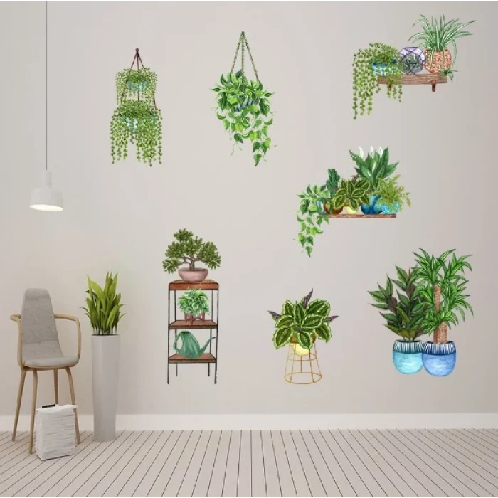 Saksılı Çiçek Tasarımlı Yapışkanlı Sticker