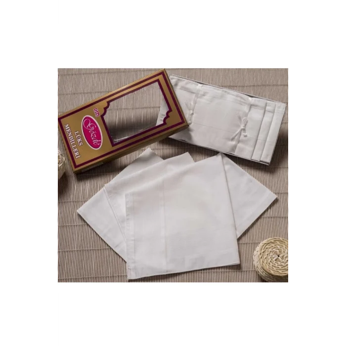 Sarı Kutulu 46x46 cm 12 Adet Kumaş Mendil-Beyaz