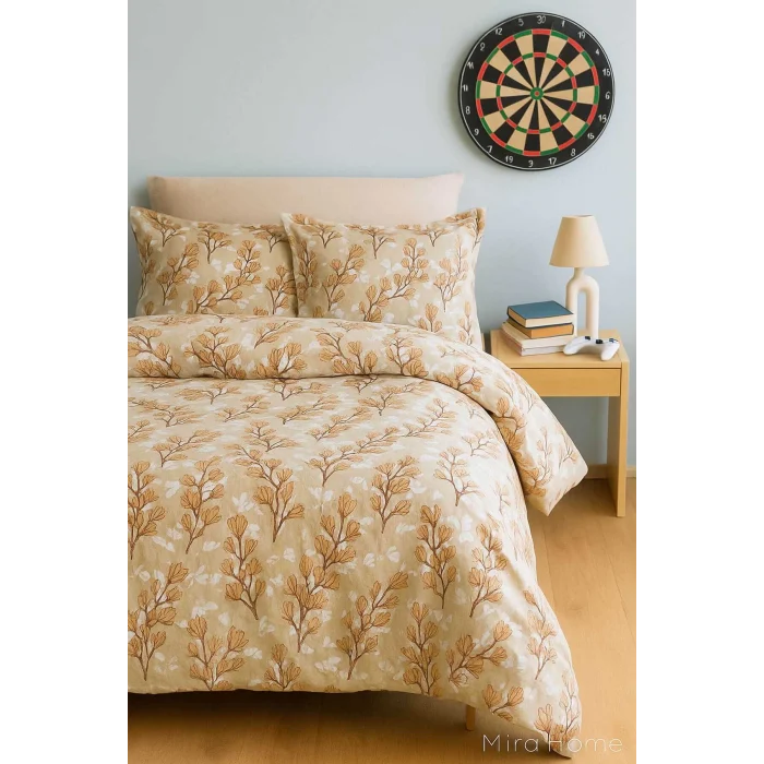 Sarı Yaprak Desenli Pamuklu Tek Kişilik Nevresim Takımı