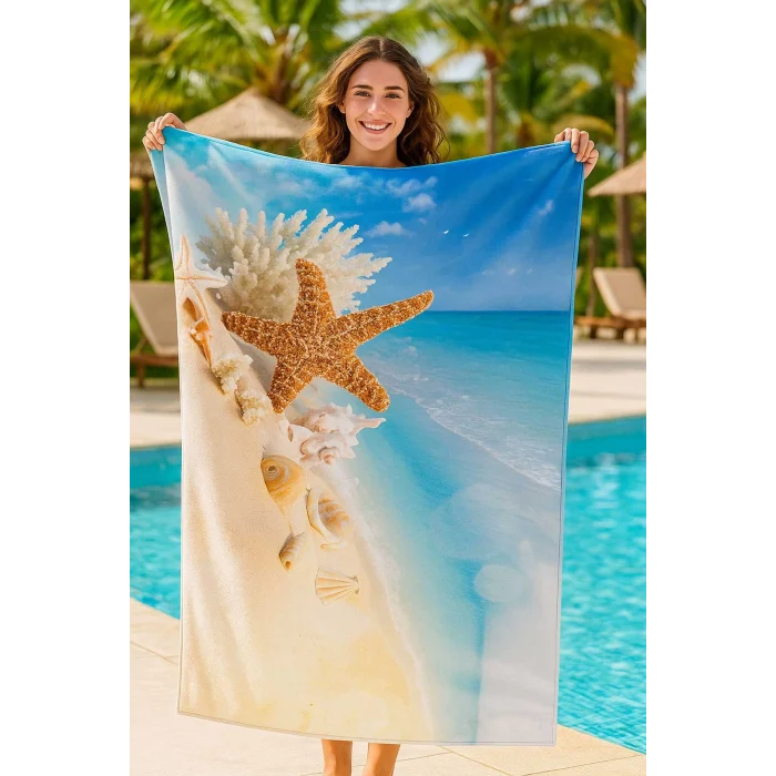SeaDream Tropikal Desenli Plaj Havlusu 70X140 Cm  DenizYıldızı