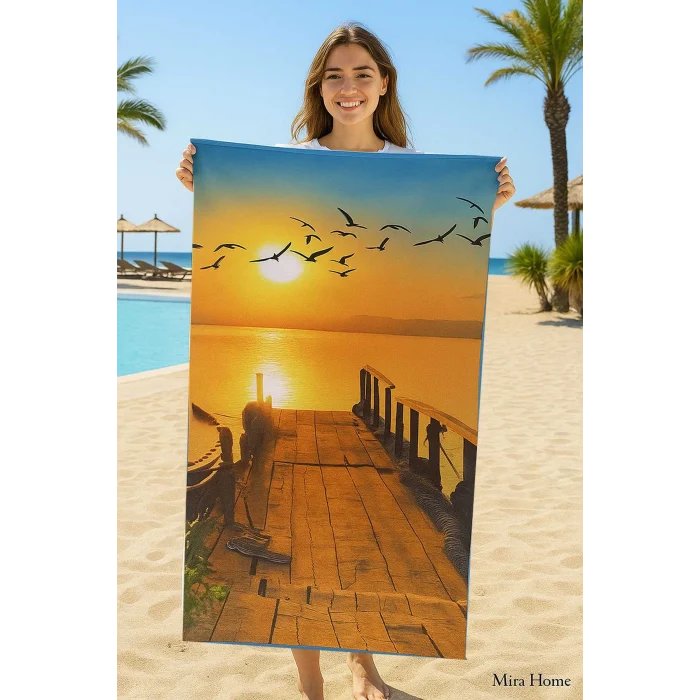 SeaDream Tropikal Desenli Plaj Havlusu 70X140 Cm Günbatımı