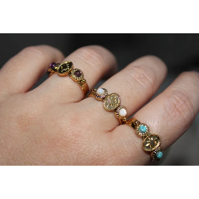 Shyla Ayarlanabilir Doğal Taş Görünümlü Minimal Yüzük