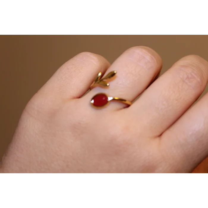 Shyla Ayarlanabilir Doğal Taş Görünümlü Yaprak Yüzük