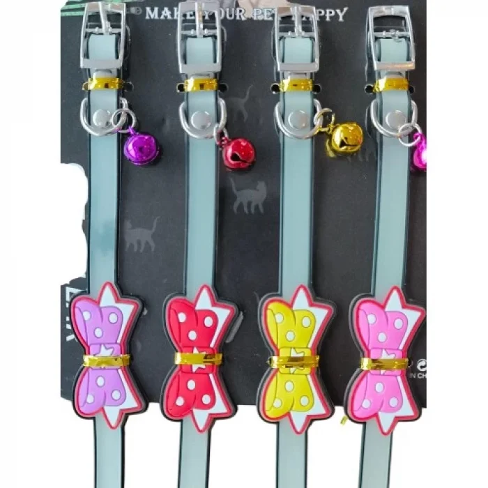 Kurdeleli Zilli Silikon Kedi Tasması