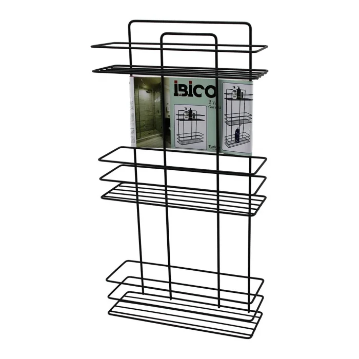 Siyah  3 Katlı - Dikdörtgen   Metal  Banyo Köşelik - Duşkabin Raf - Şampuanlık