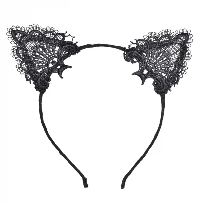 Siyah Kedi Dantel Taç + Eldiven Seti – Parti, Dans ve Kostüm Kombini