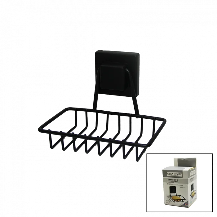 Siyah - Metal Katı Sabunluk Kare Güçlü Yapışkanlı 11x12.5x11cm