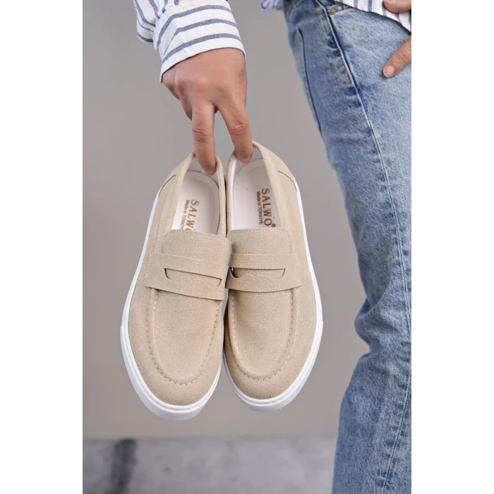 SLW180 Estilo X Bağcıksız Süet Erkek Günlük Spor Klasik Ayakkabı SBT - Krem