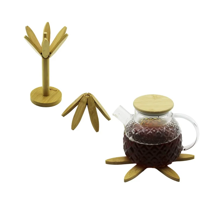 Standlı Ağaç Model 2pcs Ahşap Bambu Katlanır Nihale 6-yapraklı Çiçek Modeli= Çap: 20cm