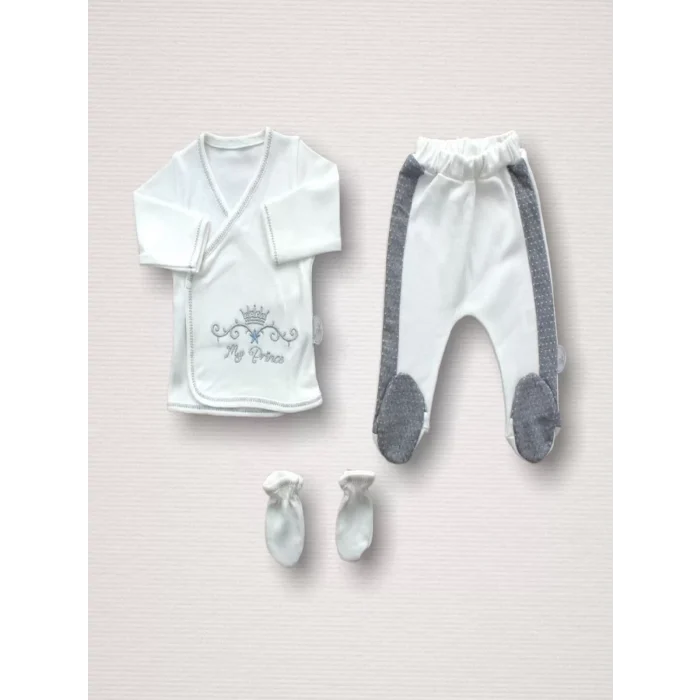 Luz&Pos Süper Prens Nakışlı  10lu Zıbın Takımı Hastane Çıkışı Gri