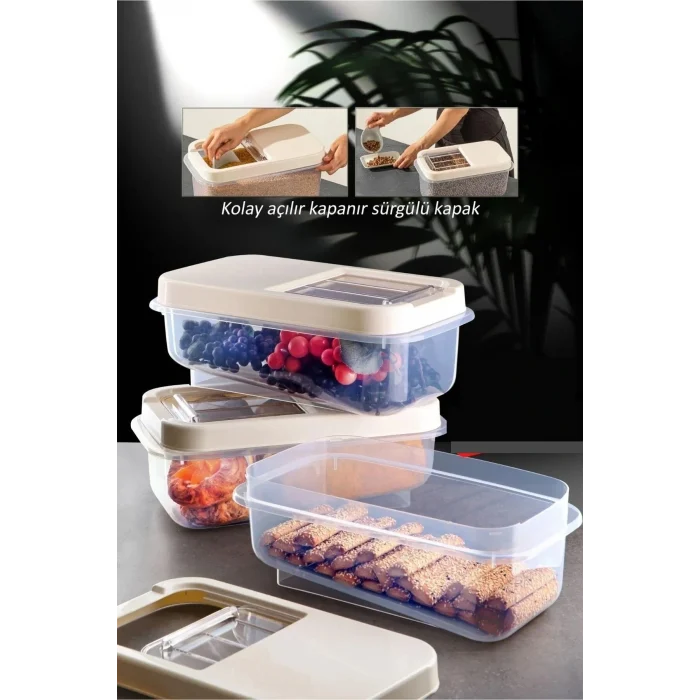 Sürgülü Kapaklı 7.5 Lt Erzak Bakliyat Un Şeker Saklama Kabı