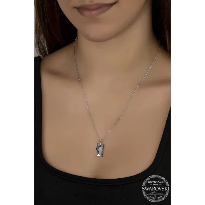 Luz&Pos Swarovski Crystal Taşlı Baget Gümüş Kadın Kolye