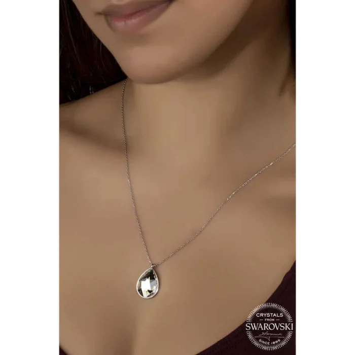 Luz&Pos Swarovski Crystal Taşlı Damla Gümüş Kadın Kolye
