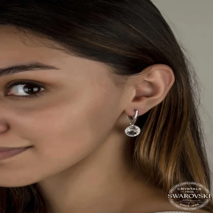 Luz&Pos Swarovski Crystal Taşlı Gümüş Beyaz Sallantılı Kadın Küpe