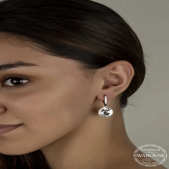 Luz&Pos Swarovski Crystal Taşlı Gümüş Beyaz Sallantılı Kadın Küpe