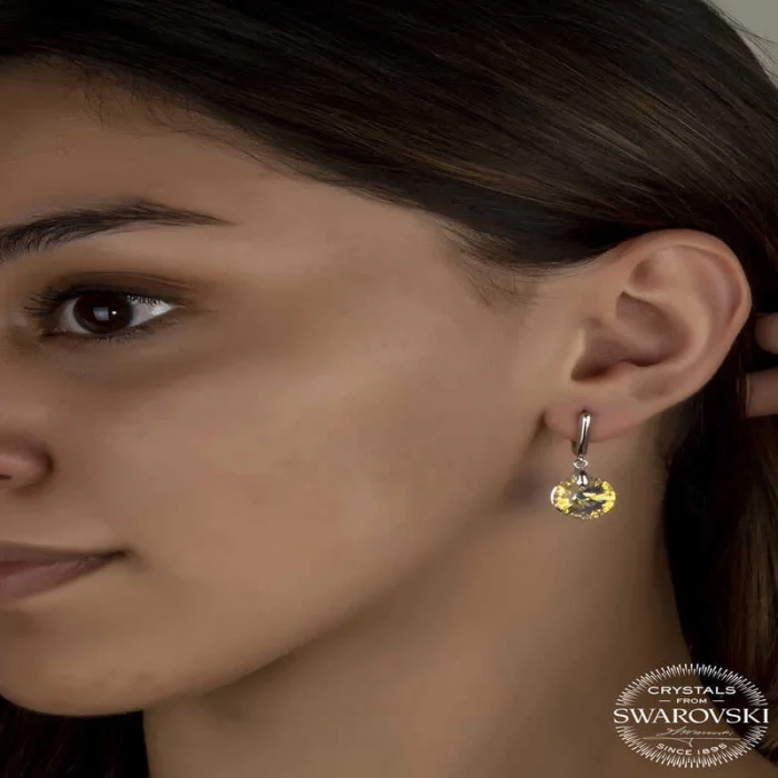 Luz&Pos Swarovski Crystal Taşlı Gümüş Beyaz Sallantılı Kadın Küpe