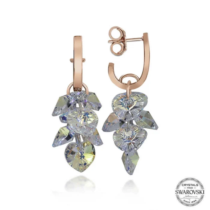 Luz&Pos Swarovski Crystal Taşlı Gümüş Kalp Salkım Sallantılı Çivili Kadın Küpe
