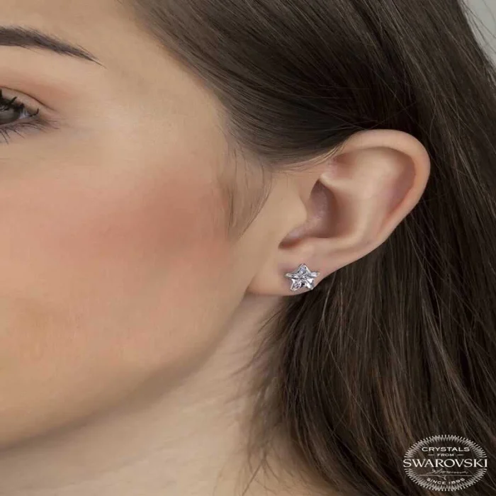 Luz&Pos Swarovski Crystal Taşlı Gümüş Yıldız Çivili Kadın Küpe