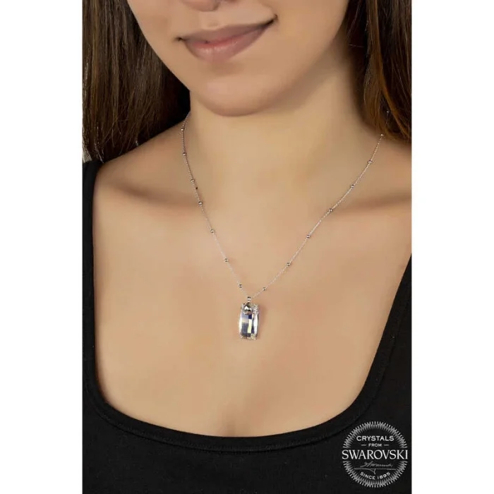 Luz&Pos Swarovski Crystal Taşlı Top Zincir Baget Gümüş Kadın Kolye