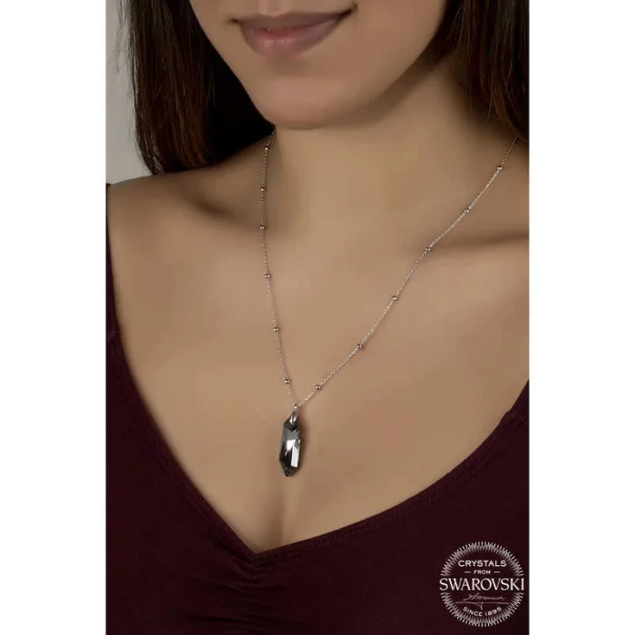 Luz&Pos Swarovski Crystal Taşlı Top Zincir Gümüş Kadın Kolye