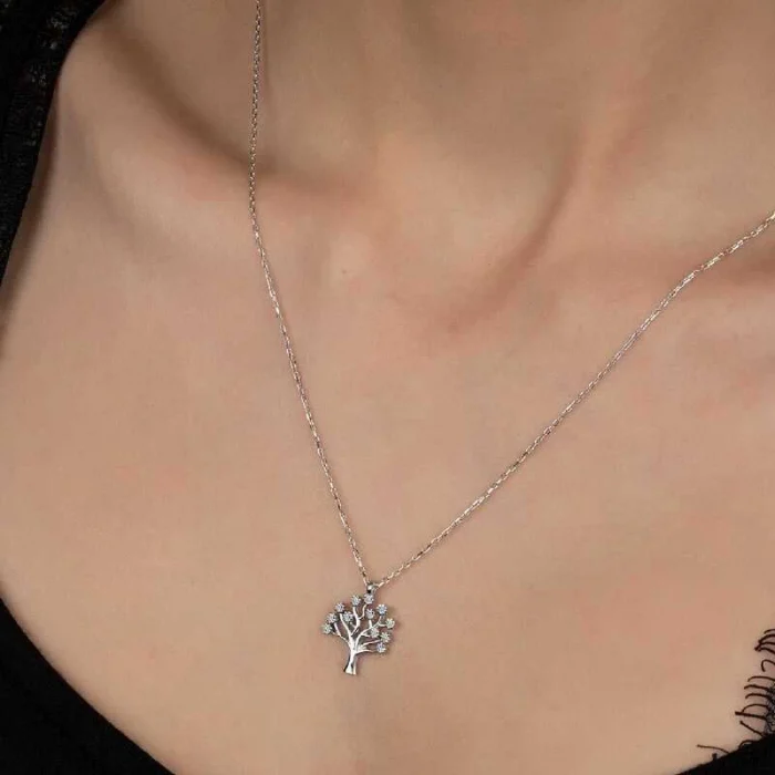 Luz&Pos Swarovski Taşlı Gümüş Hayat Ağacı Bayan Kolye