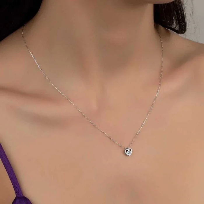 Luz&Pos Swarovski Taşlı Gümüş Kalp Bayan Kolye