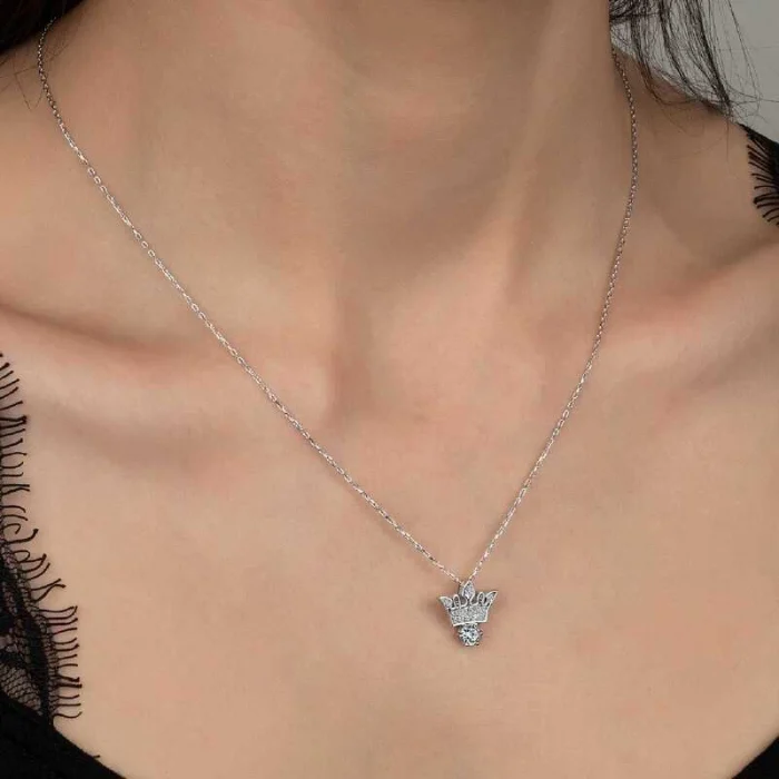 Luz&Pos Swarovski Taşlı Gümüş Kral Tacı Bayan Kolye