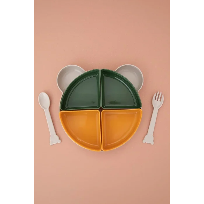 Tabldot Mama Tabağı Çıkarılabilir Kaseli -tepsili 4 Bölmeli Çatal Kaşıklı Ayıcık Beslenme Kabı