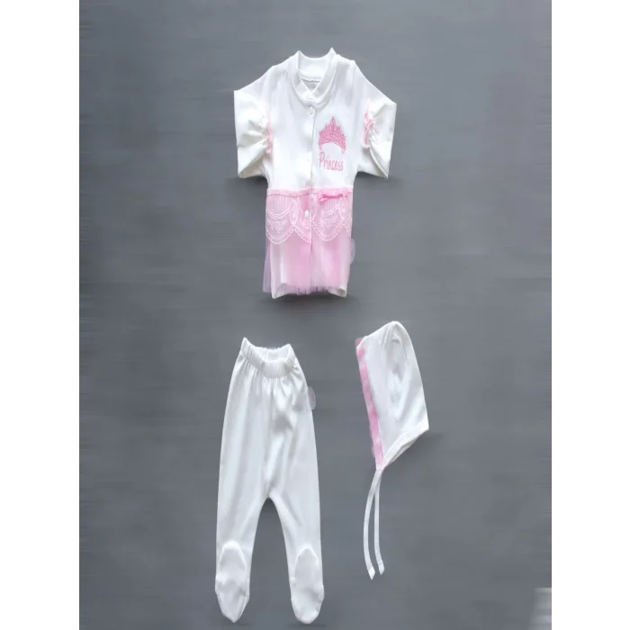 Luz&Pos Taçlı Prensesim Nakışlı  10lu Zıbın Takımı Hastane Çıkışı Pembe