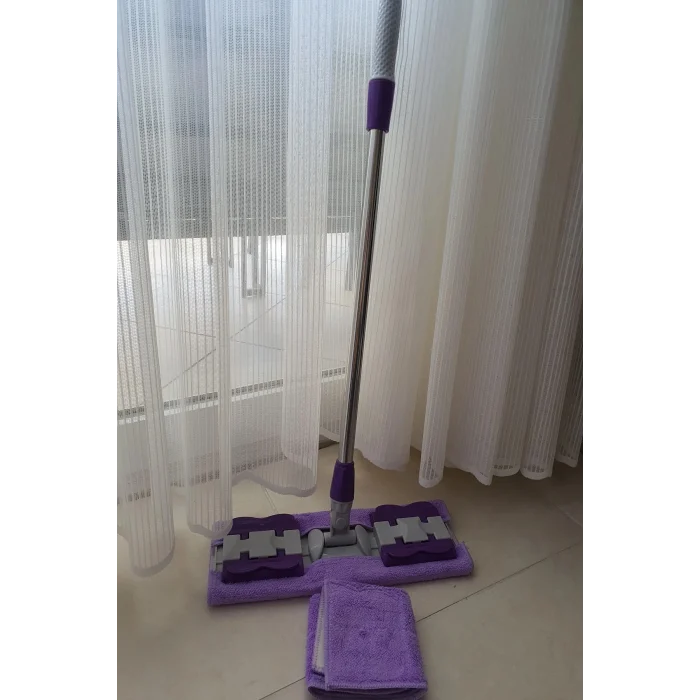 Teleskobik Cam Yer Tavan Silme - İstediğin Bezi Tak Kullan - 4 Mandallı -yedek Bezli Mop Seti