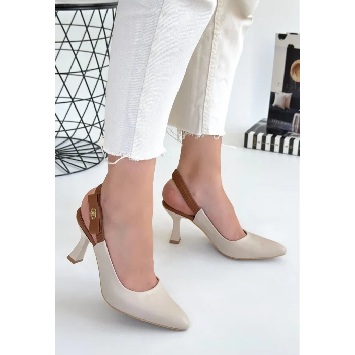 Toran Bej Cilt Topuklu Ayakkabı