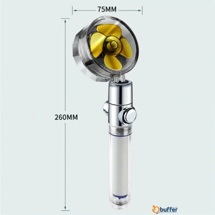 Turbo Duş Başlığı Su Tasarruflu 360 Hareketli Pervaneli Tazyikli Tuşlu Duş Başlığı