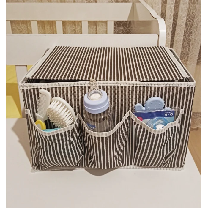 Tutturma Aparatlı Bebek Beşik Başucu Düzenleyici Kapaklı 5 Bölmeli Organizer