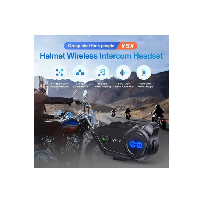 Y5x Rgb Işıklı Intercom 5 Kişi Bağlantılı 1000mah Motosiklet Bluetooth Kulaklık Seti
