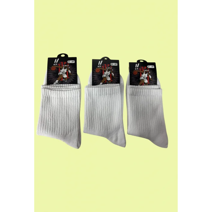 Yalıncak Uzun Konç Kolej Çorap  Beyaz Desensiz 3 Adet