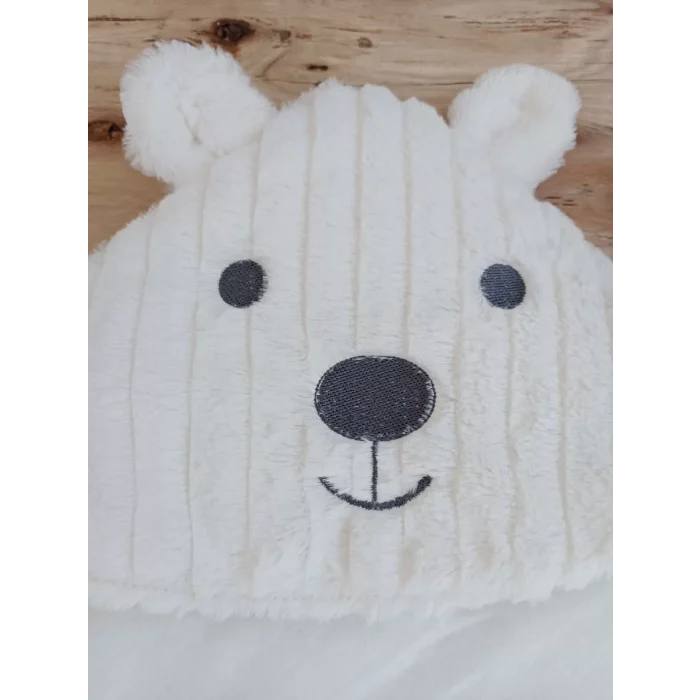 Luz&Pos Yenidoğan Beyaz Wool Yün Kumaş Ayıcık Kulaklı Kundak Bebek Battaniyesi Beyaz