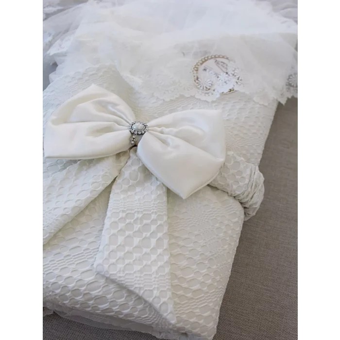 Luz&Pos Yenidoğan Erguvan Kenar Fistolu Kundak Bebek Battaniyesi Ekru