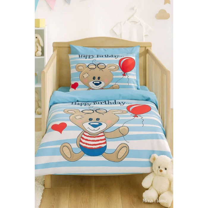 Yenidoğan Erkek Bebek Nevresim Takımı &#37;100 Pamuklu Bear Baloon