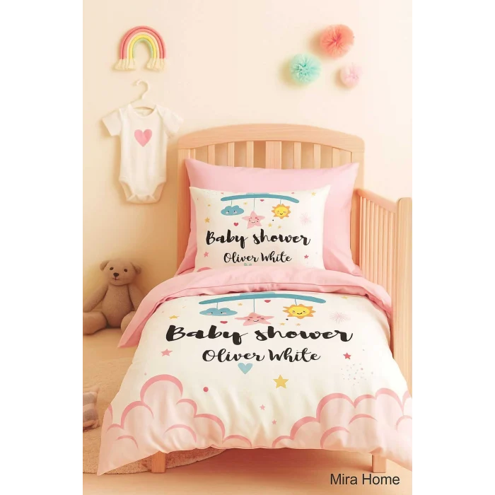 Yenidoğan Kız Bebek Nevresim Takımı &#37;100 Pamuklu  Baby Shower White