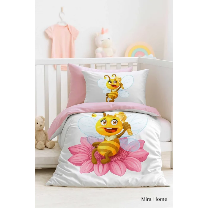 Yenidoğan Kız Bebek Nevresim Takımı &#37;100 Pamuklu  Lady Bee