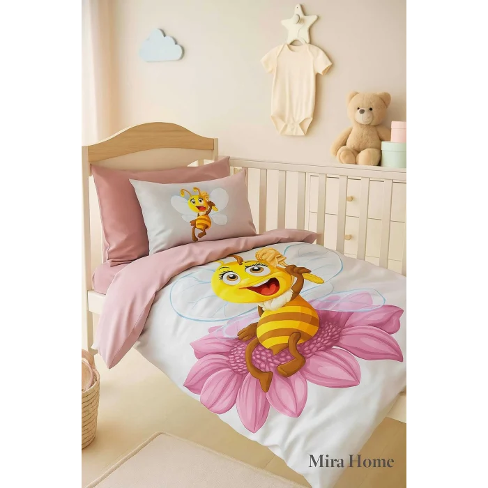 Yenidoğan Kız Bebek Nevresim Takımı &#37;100 Pamuklu  Lady Bee